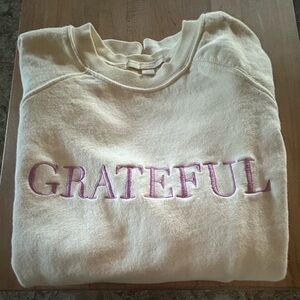 Spiritual Gangster Cream Sweatshirt with Purple 'Grateful' Embroidery